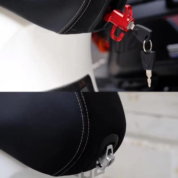 Gantungan jok vespa matic CNC seat luggage helmet hook sistem kunci untuk semua vespa matic sprint p