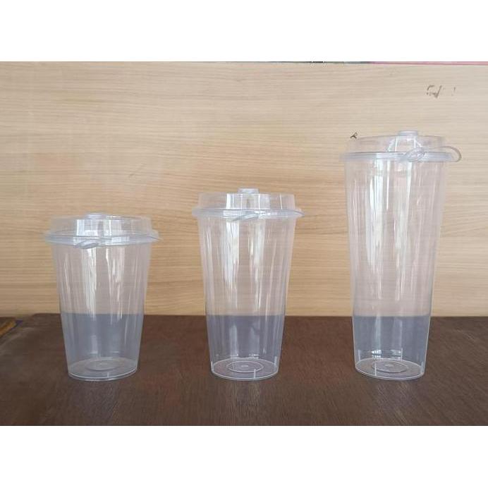 Gelas Thinwall Cup Injection + Tutup Bening 400ml 500ml 700ml / Gelas Plastik Thinwall PP Tebal