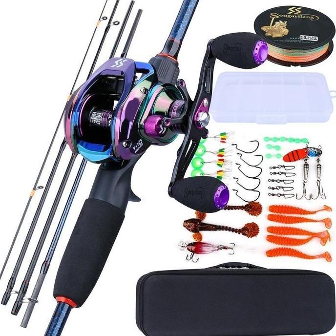 Sougayilang Set Joran Pancing 5 Bagian Dengan Reel BaitcastingTas