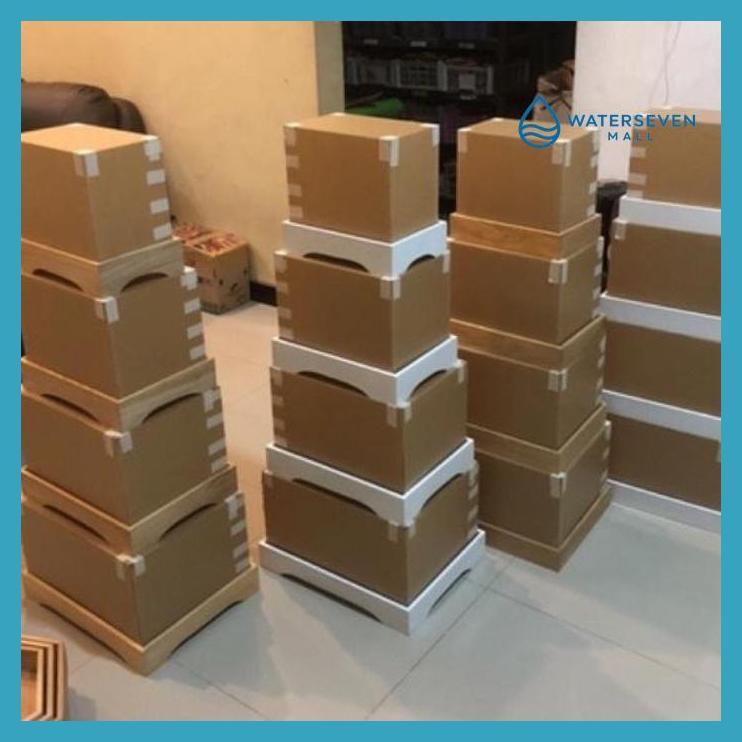 KERAJINAN KAYU - 1 SET KOTAK HANTARAN SEGI4 PLUS TUTUP AKRILIK 1SET 4PCS KOTAK SESERAHAN PERNIKAHAN 