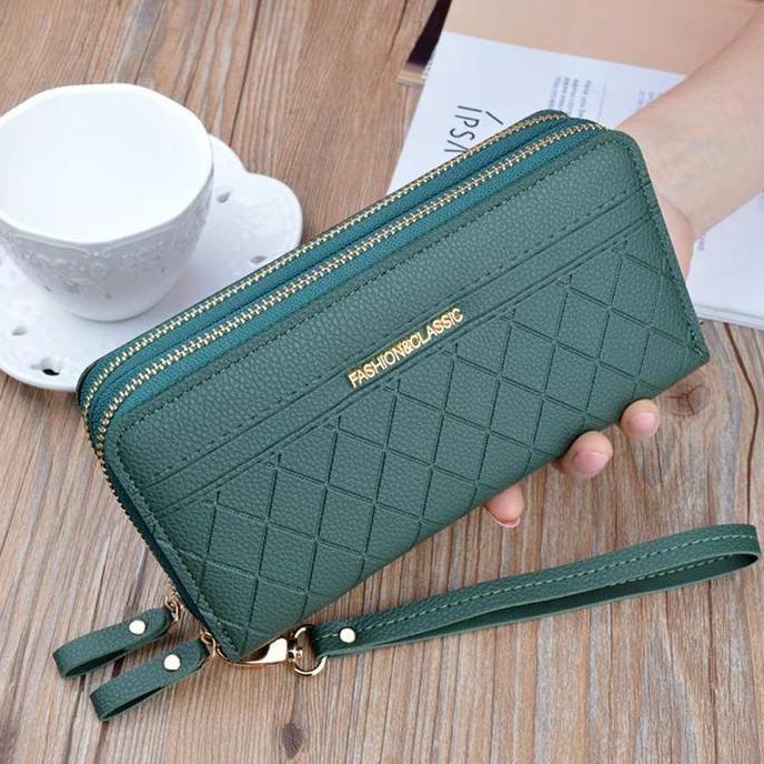 DOMPET PANJANG WANITA 2 RESLETING PREMIUM SERMAI HITAM KULIT PESTA  KOREA TALI BATAM MURAH ABG