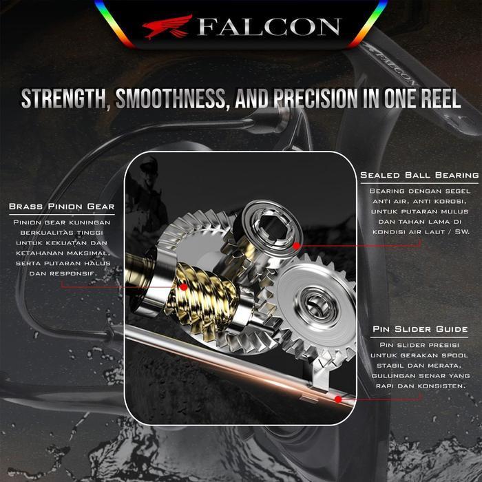 Reel Pancing Falcon Zytron 6+1 Bb Sw Salt Water Waterproof Structure - Cnc Power Handle Original Dan