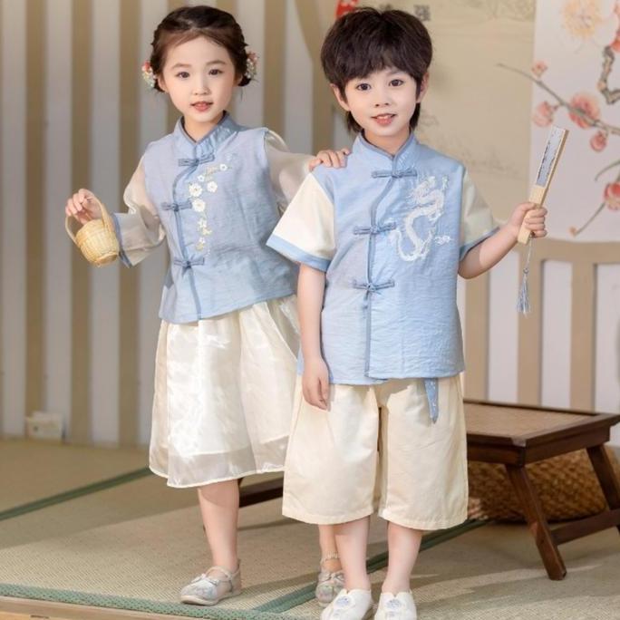 :<:<:<:<] Couple Cheongsam chinese old style traditional cheongsam White Dragon Light Blue Beige Sho