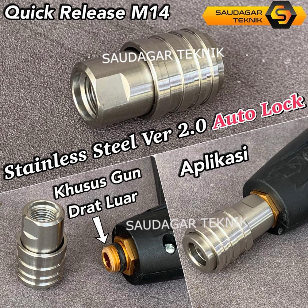 Adaptor Quick Release Stainless Steel Ver 2.0 Auto Lock Khusus Gun Jet Cleaner Nepel Sambungan Gun J