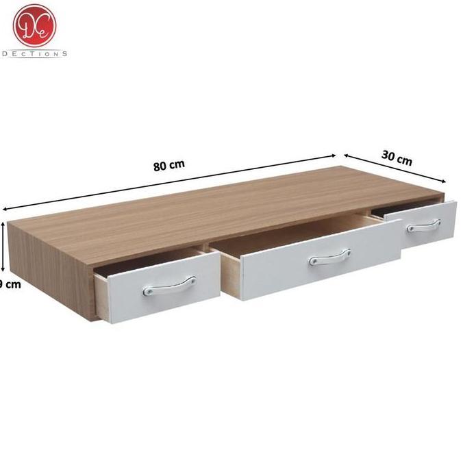 Dections Meja Laci Minimalis Gantung 80x30cm Meja Rias Tempel Dinding 3 Penyimpanan Aesthetic