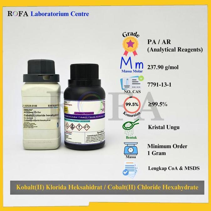 NEW Kobalt(II) Klorida Heksahidrat / Cobalt(II) Chloride Hexahydrate / CoCl2.6H2O Pro Analisis Ecera