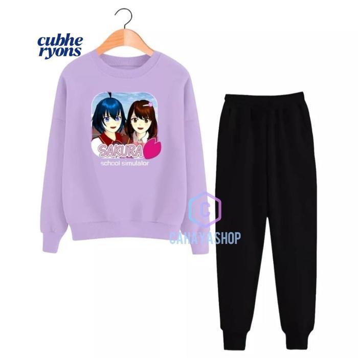 Eh76 fb-43 Baju Setelan Anak Cewek Lengan Panjang Motif Sakura School Simulator Viral Umur 4-11 Tahu