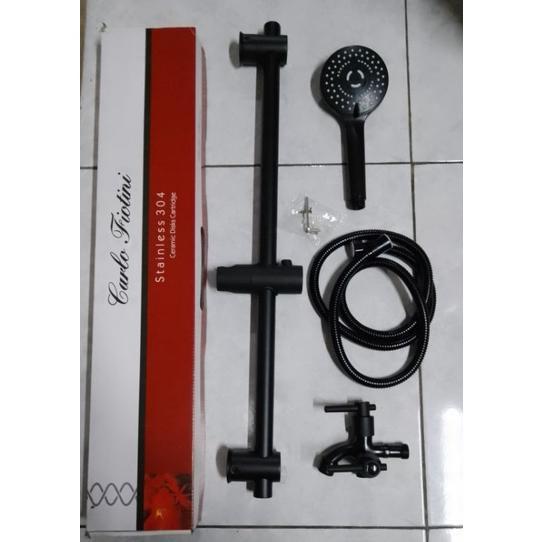 Shower set tiang stainless black/black-shower mandi-shower set Shower set