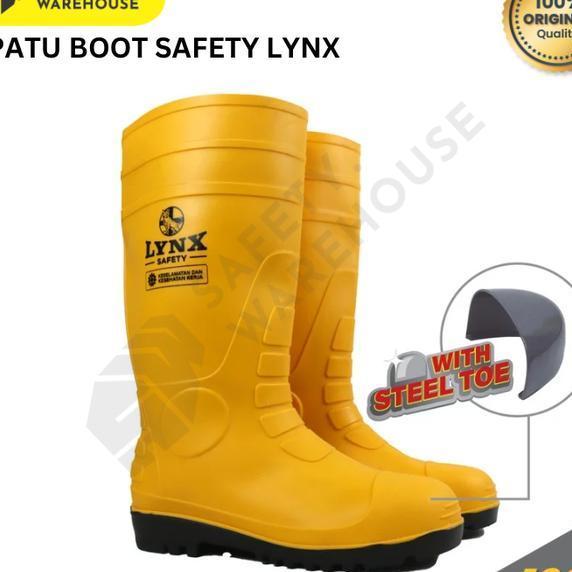 Sepatu Boot Rubber Kuning Safety Proyek Steel Toe Besi Lynx