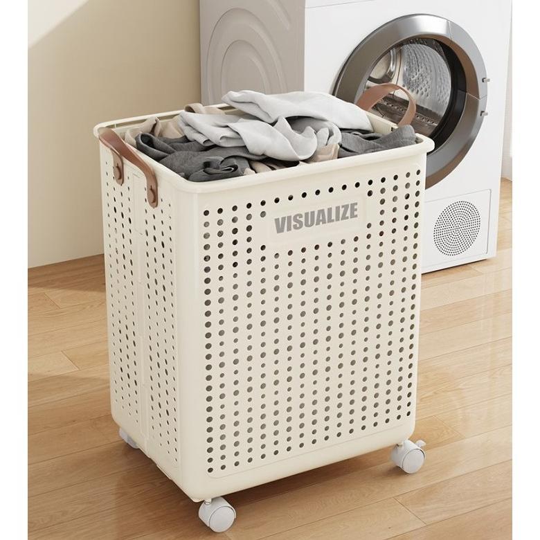 KERANJANG BAJU KOTOR LAUNDRY BASKET PLASTIK LIPAT DENGAN RODA Keranjang Laundry