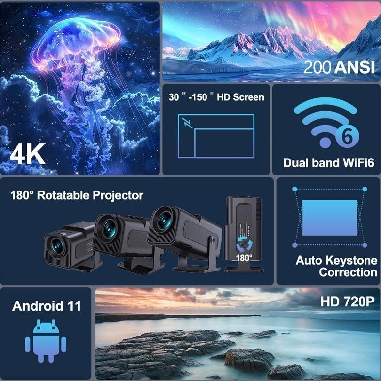 HY320 MINI Proyektor Android 11.0 UHD 1080P WiFi6.0 + HDMI IN Ultra HD Minimalis Dan Multifungsi Pro