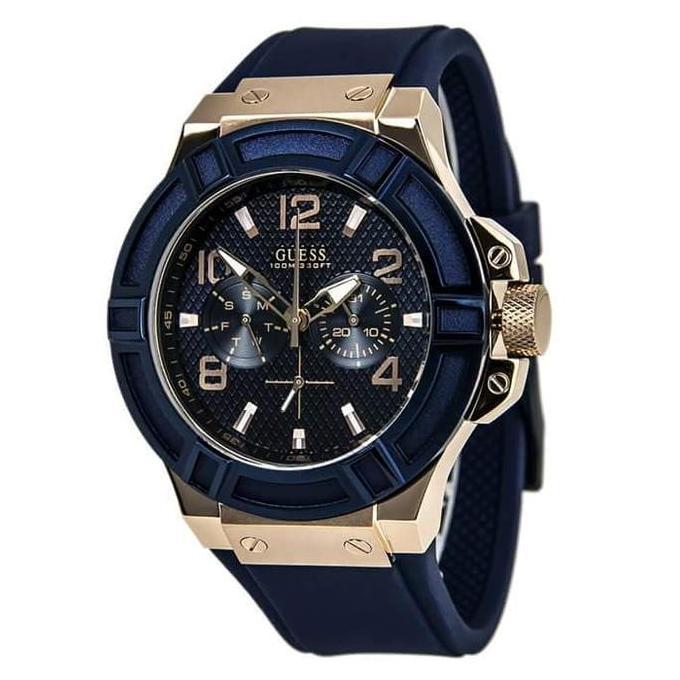 DB7>> TALI JAM GUESS PRIA HITAM KARET RUBBER STRAP GUESS MAN BLACK SILICONE