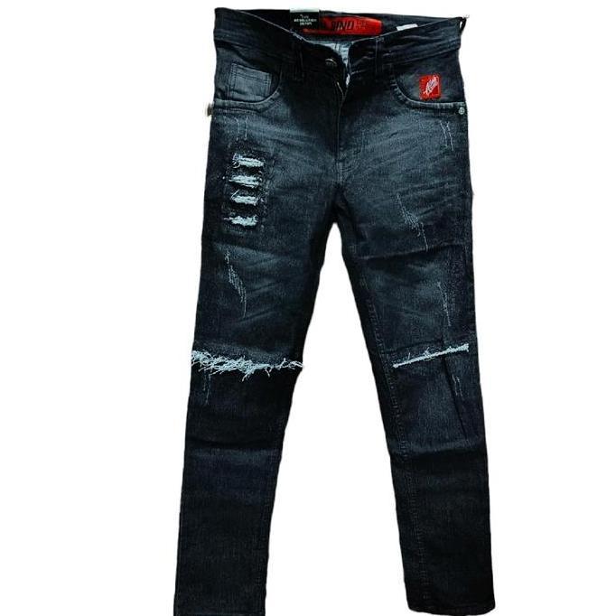 DF130>> celana jeans panjang pria ripped slim fit celana gangster Nyaman Keren Hitam
