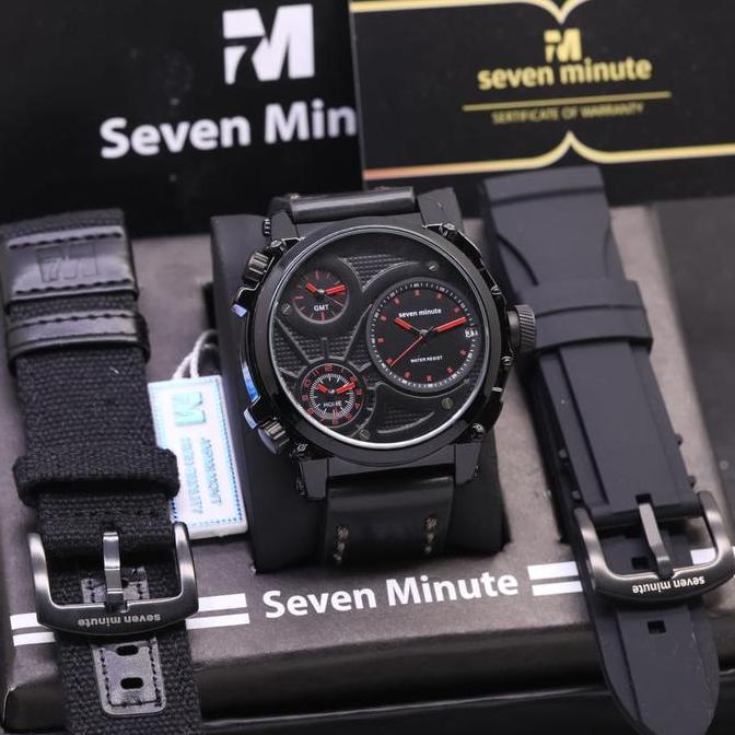 DB12 >> - FREE BOX JAM TANGAN PRIA SEVEN MINUTE ORIGINAL TRIPLE TIME AKTIF KULIT LEATHER TANGGAL AKT