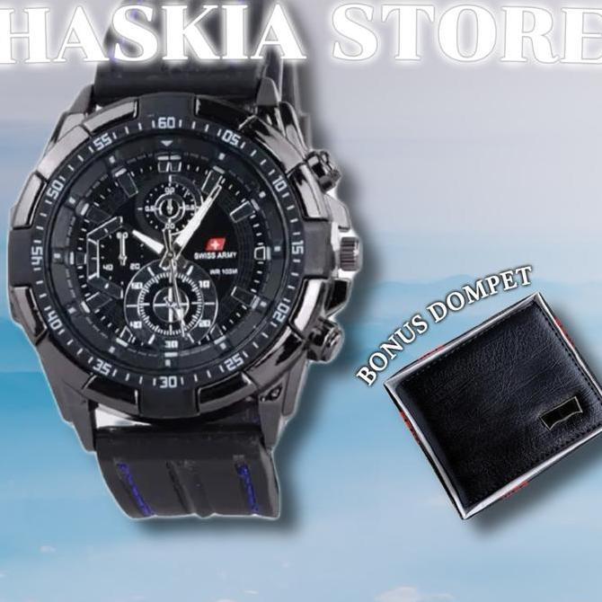 DB46>> JAM TANGAN PRIA SWISS ARMY RUBBER VARIASI CHRONO TERLARIS BONUS DOMPET Analog Quartz Tahan Ai