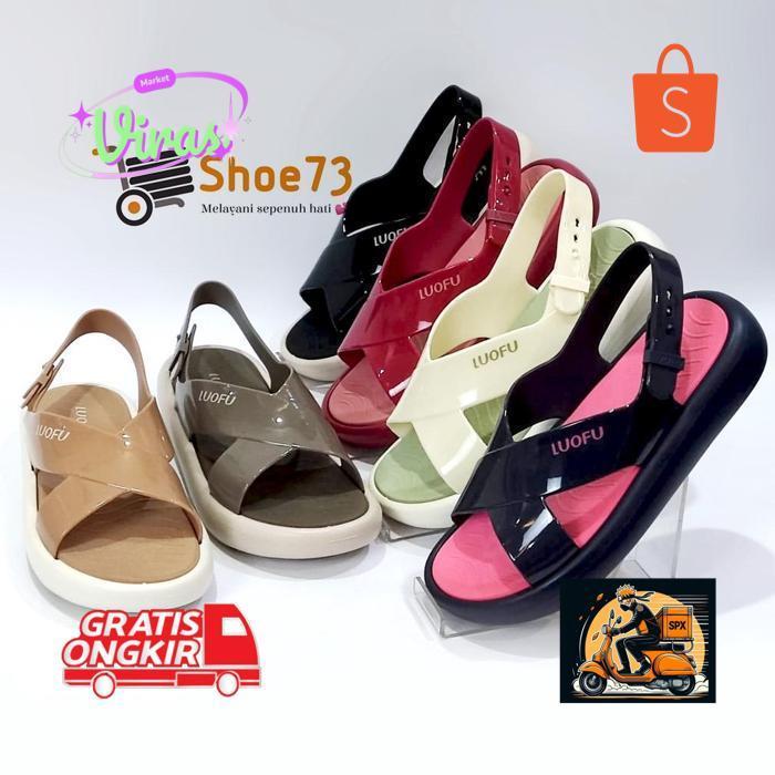uk-68 At43 LUOFU E 7212 - SKTL6W SIZE 36-40 | Sandal Selop Tali Silang Jelly Wanita | Sendal Gunung 