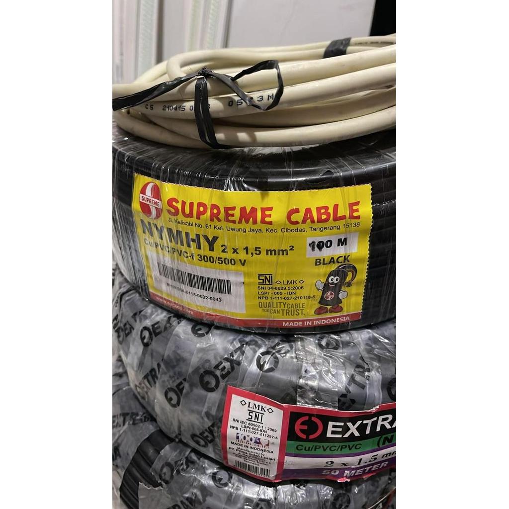 ] Kabel Supreme NYMHY Black / Hitam 2x1,5 / 2x1.5 SNI (PER ROLL / 100M)