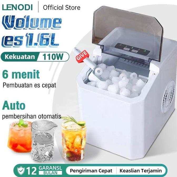 LENODI Mesin Pembuat Es, 1.6L Mesin Es Batu, Pembuatan Es Cepat, Pembersihan Mandiri,Penyimpanan Es 