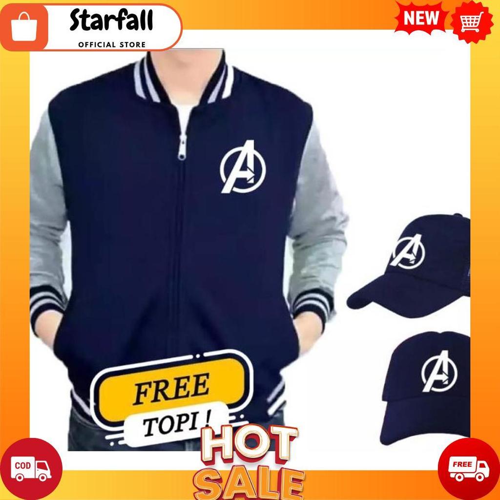 JAKET BASEBALL KOMBINASI LOGO AVENGERS BONUS TOPI [B1][B1]