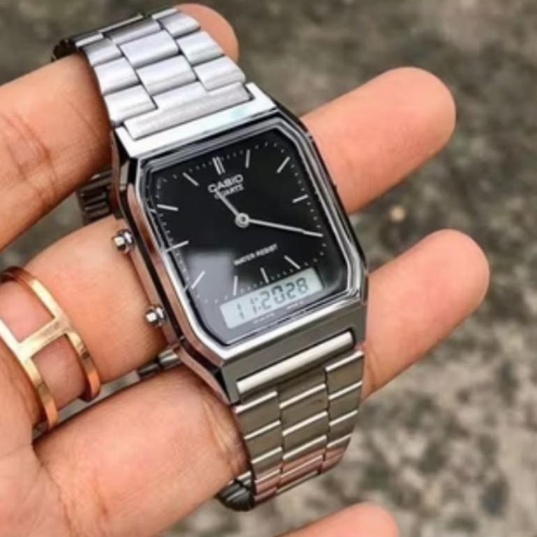 PROMO Jam Tangan Pria  Casio Rantai Silver / Jam Tangan Dauble Time Jam tangan pria