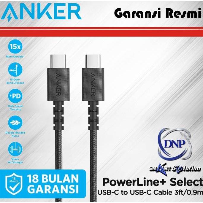 Kabel Charger Anker Powerline Select+ C to C 2.0 3ft - A8032