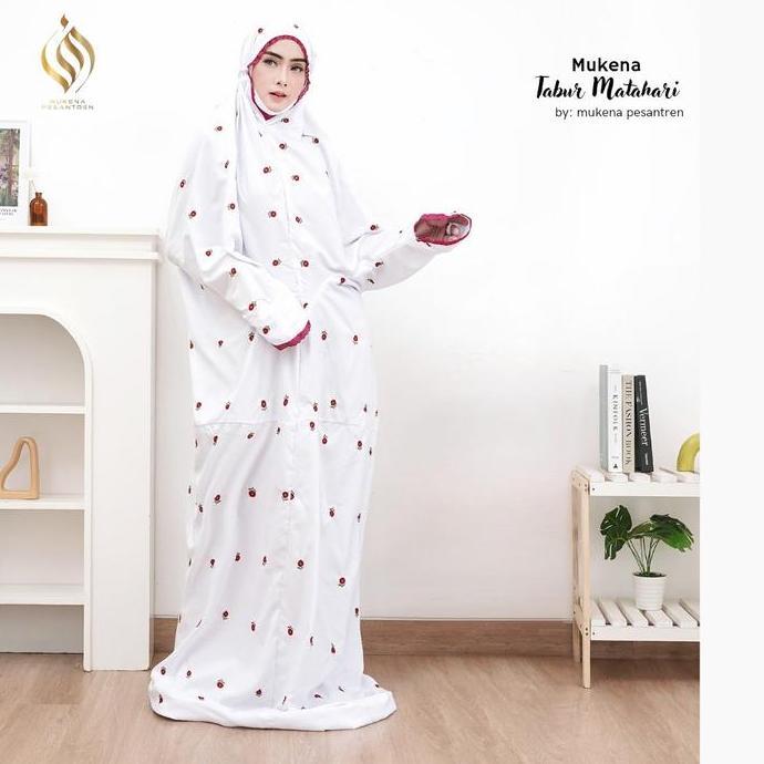 Terlaris Mukena Terusan kain Katun Micro Bordir Bunga Matahari (BEST SELLER) mukena  putih santri mu