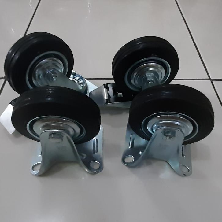 Roda karet gerobak troli 4inch 1set/4pcs (2rem 2mati) Roda Troli