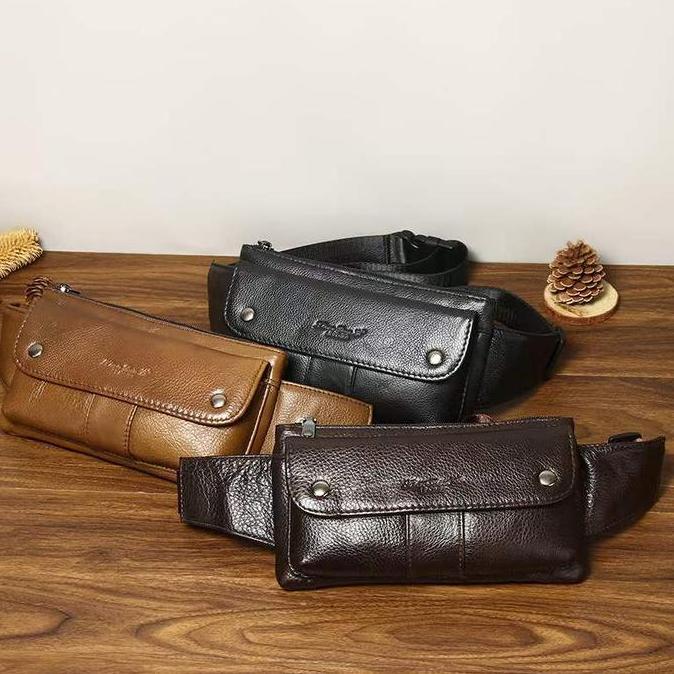 tas pinggang kulit waist bag pria kulit branded Import tas pria