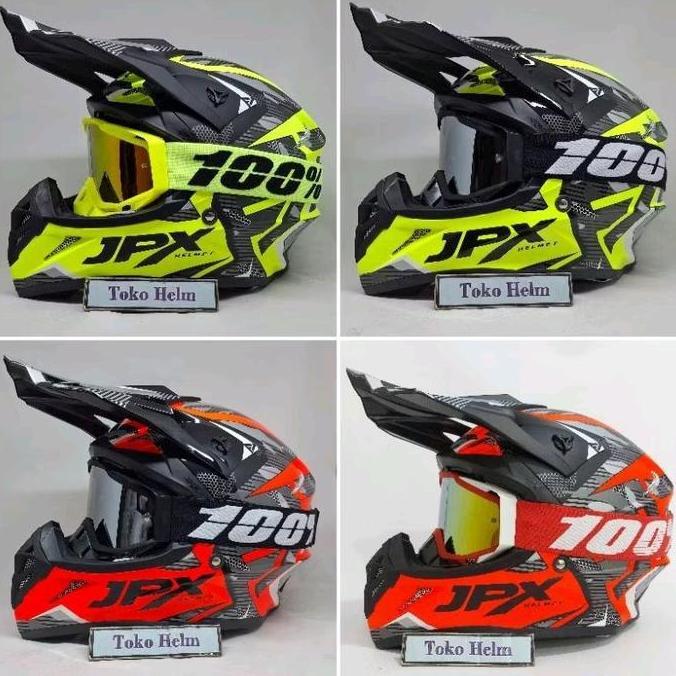 Helm JPX CROSS FOX 1 motif X35 plus Kacamata goggle 100 percent