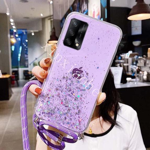 Case Tali Nagita A74 4G 2021 Lanyard Glitter Gantungan
