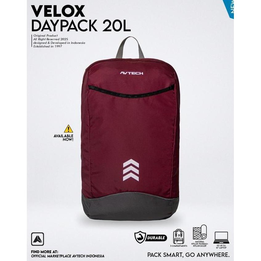 AVTECH - Tas Ransel Daypack Laptop Harian Sekolah Kerja Travel Bag Lifestyle 20 Liter - VELOX 20