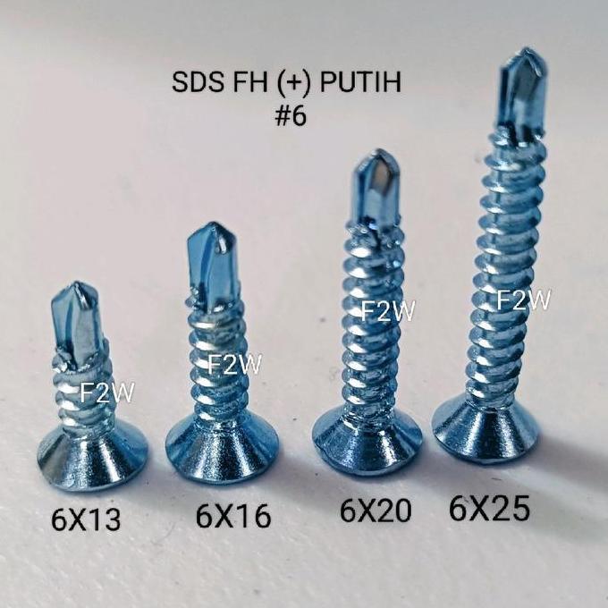 Promo #6X25 Sekrup Sds Fh (+) Putih 6X25 Moon Lion Skrup Roofing Putih Sds #6X25 6X1" Cod