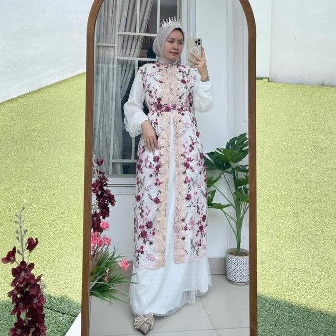 Promo New Gamis Set Outer Adeline Tile Bordir mix Tile Dot Lebaran Wanita Muslim COD
