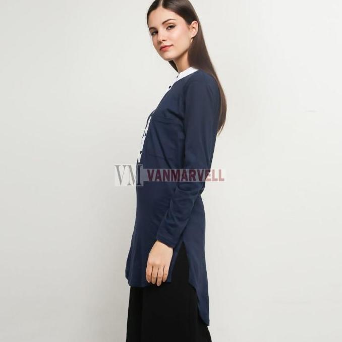 Promo VM Tunik Biru Dongker lengan Panjang Wanita - Blouse Muslim Wanita Nav COD