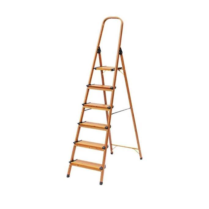 Tangga Lipat Aluminium 6 Wide Step Motif Kayu Krisbow pro
