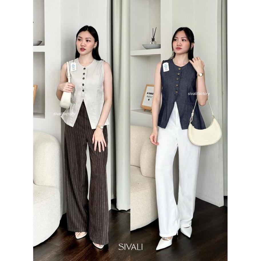 Promo SIVALI Percy Vest - Atasan Wanita Sleeveless Rompi Top - Outer Vest Hijab Jeans Panjang Crop C