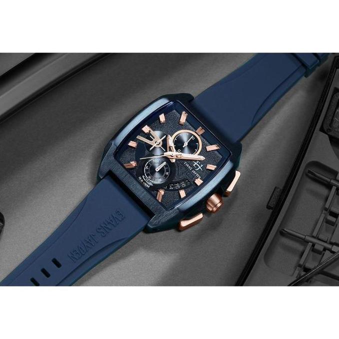Promo Buy 1 Get 1  Evans Jayden Jam Tangan Pria 9546 Rubber Silicon Chronograph Kaca Sapphire Water 