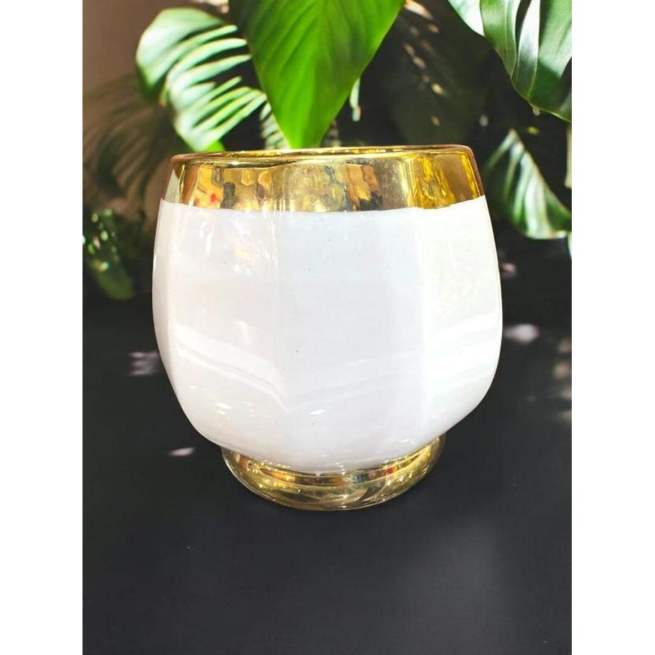 Terlaris Pot Keramik Tanam Hias Mewah Putih Gold Full Emas Satu Set Porselen Import Dekorasi Rumah