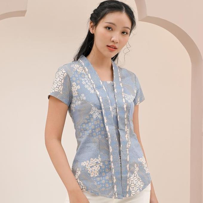 Blouse Batik Wanita / Atasan Kebaya Kutu Baru / Batik Warna Biru Pastel - 336 ICE Blue TF