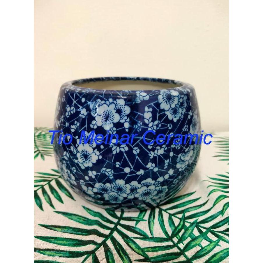Terlaris Pot Bunga Keramik Cina Bulat Tebal Motif Bunga Sakura