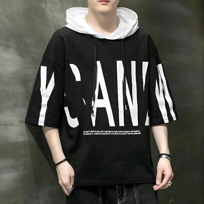DS275 - Kaos Hoodie Lengan Pendek Distro Pria Dewasa Tersedia Ukuran M fit L XL dan XXL - Kaos Hoodi