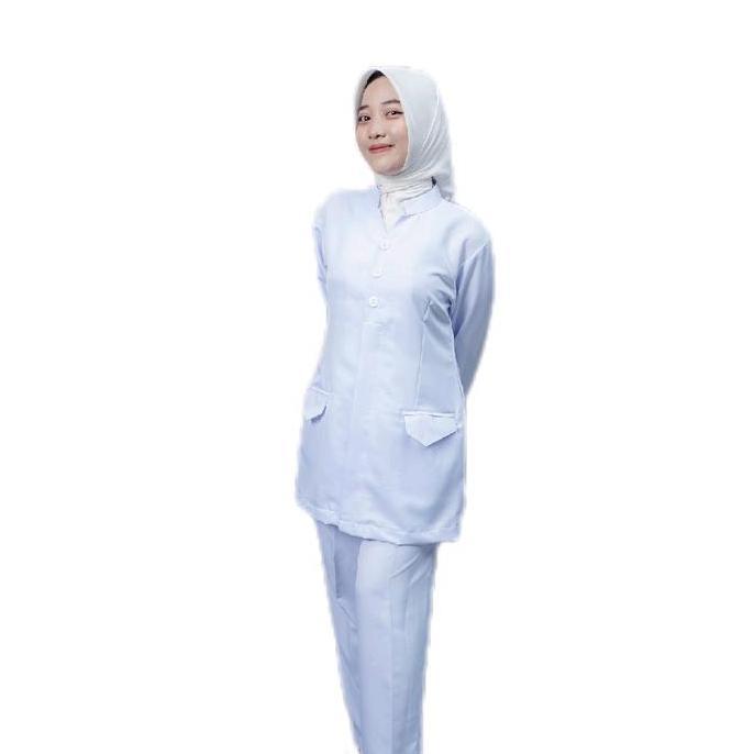 Baju Dinas Kesehatan Wanita Lengan Panjang/Baju Perawat dan Suster Putih/Setelan Celana Panjang Dina