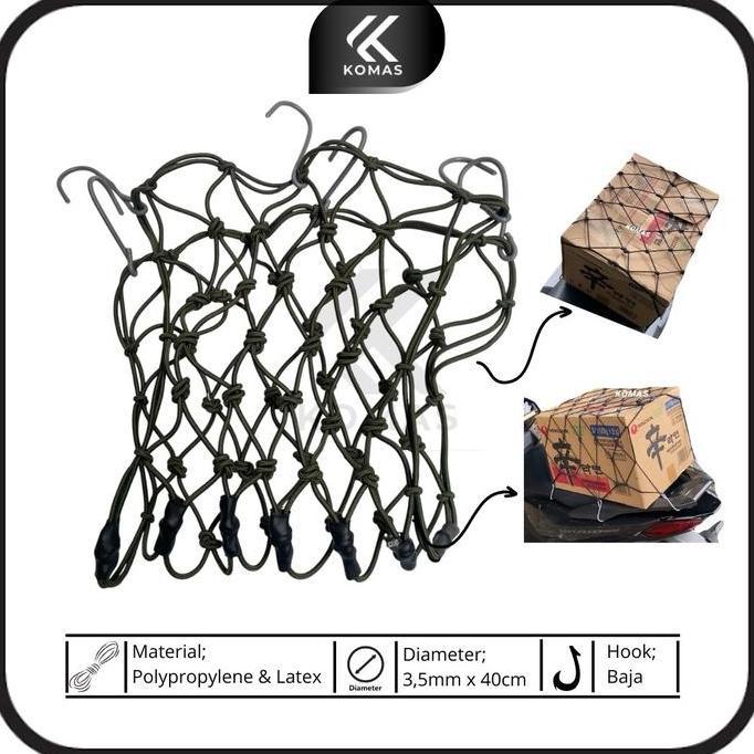 Jaring kargo komas proper 40cm jaring touring motor jaring helm warna army jaring jok motor