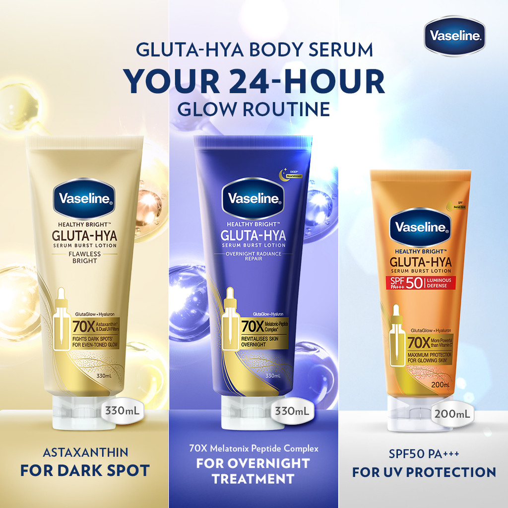 Vaseline Gluta Hya Day & Night Complete Kit - Body Serum Brightening + Hydrating + UV Protection | M