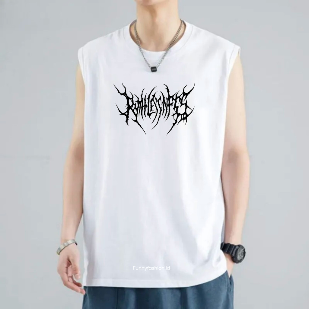Singlet Pria Motif Death Metal – Kaos Tanpa Lengan Dewasa – Outfit Gym Santai Kekinian