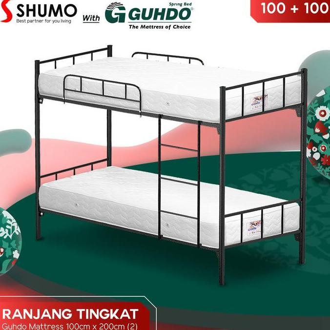 GUHDO SPRINGBED X SHUMO Ranjang Besi Bunk Bed Tingkat 100/100 Spring Bed Guhdo Full Set