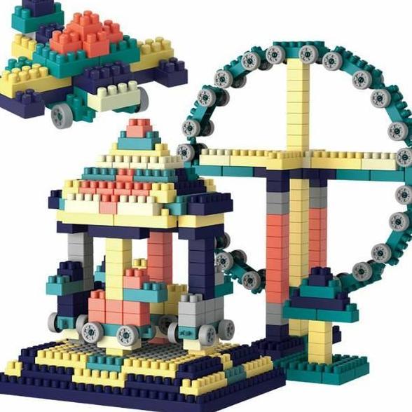 Im Mainan Balok Susun Sedang Lengkap Kotak Penyimpanan Dan Papan Balok Plastik