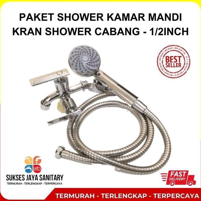 5 In 1 Paket Shower Kamar Mandi Premium Dan Kran Shower Cabang - 1/2 Inch Stainless 5 Mode Fungsi Pl