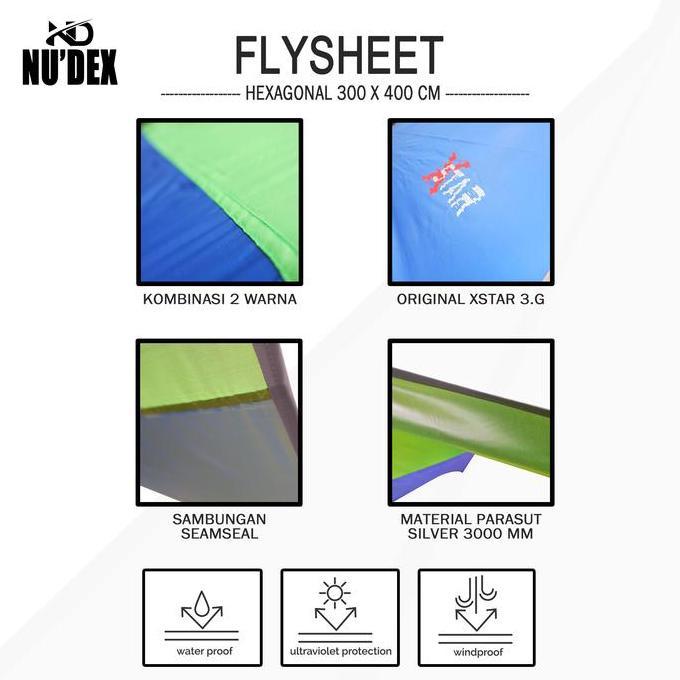 flysheet hexagonal 3x4 flysheet kombinasi wp hexagonal polyester 210T