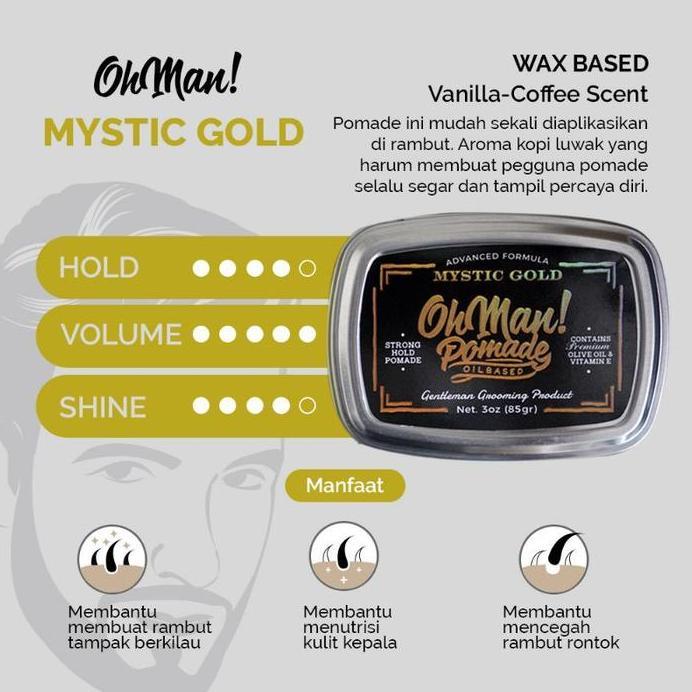 OH MAN POMADE MYSTIC GOLD - Minyak Rambut Pria Oil Based Strong Hold
